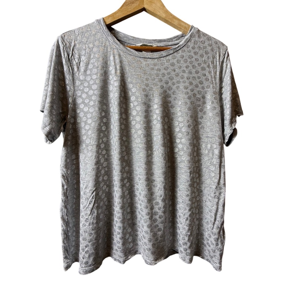 H&M Womens Grey Silver Metallic Polka Dot Viscose Short Sleeve T-Shirt Size L
